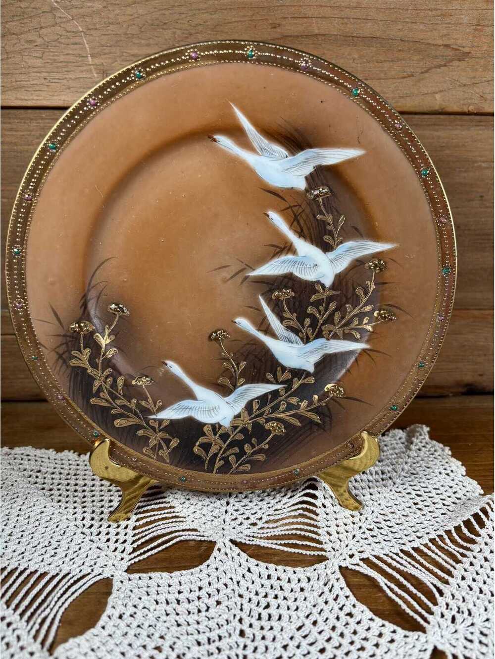 Vintage Hand Painted Nippon Plate with Swans Made in Japan